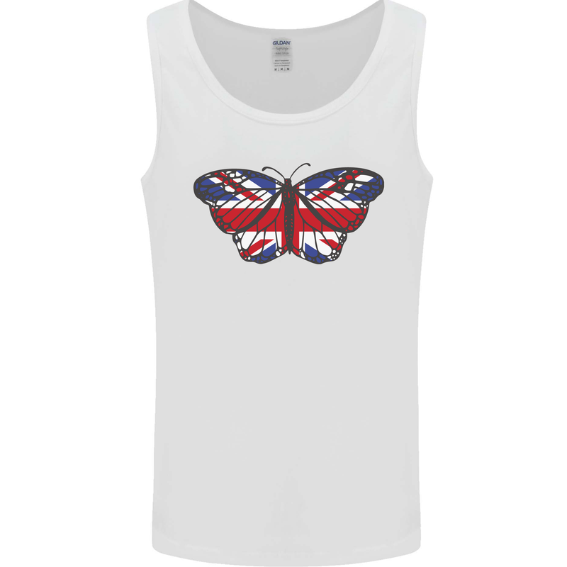 Union Jack Butterfly British Britain Flag Mens Vest Tank Top White