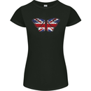 Union Jack Butterfly British Britain Flag Womens Petite Cut T-Shirt Black