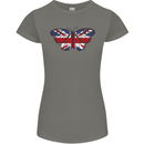 Union Jack Butterfly British Britain Flag Womens Petite Cut T-Shirt Charcoal