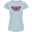 Union Jack Butterfly British Britain Flag Womens Petite Cut T-Shirt Light Blue