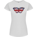 Union Jack Butterfly British Britain Flag Womens Petite Cut T-Shirt White