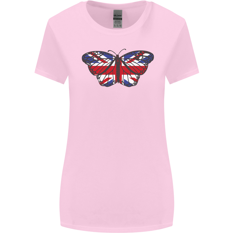 Union Jack Butterfly British Britain Flag Womens Wider Cut T-Shirt Light Pink