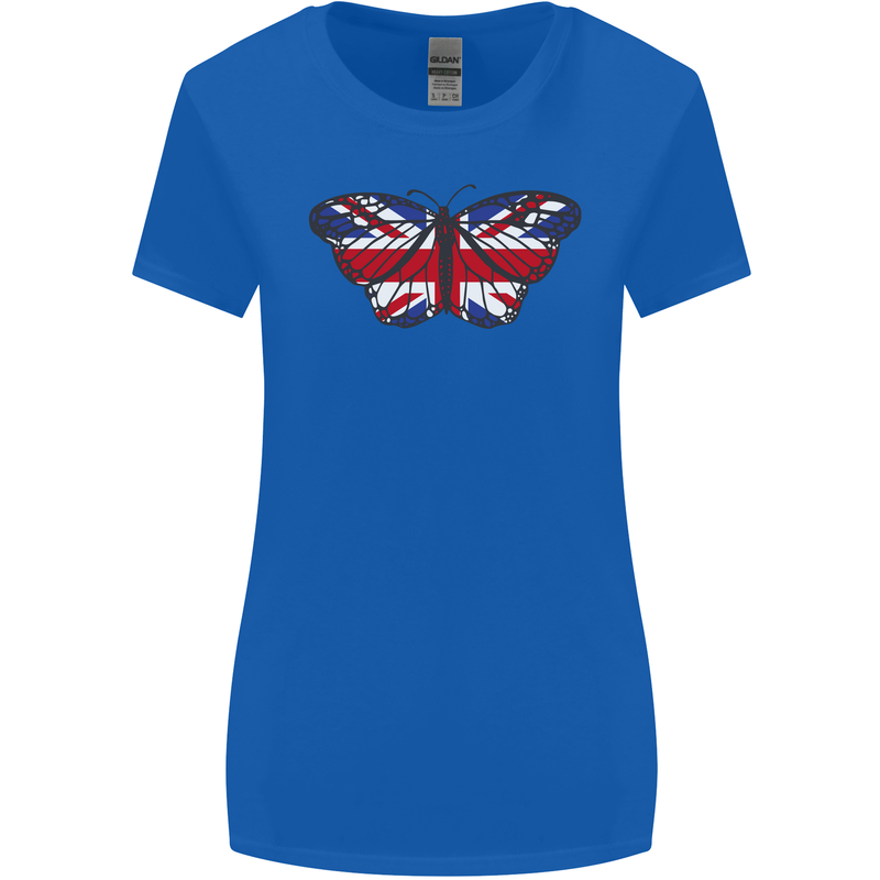 Union Jack Butterfly British Britain Flag Womens Wider Cut T-Shirt Royal Blue