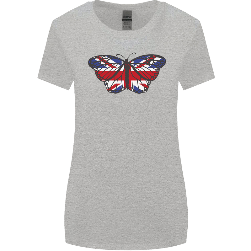 Union Jack Butterfly British Britain Flag Womens Wider Cut T-Shirt Sports Grey