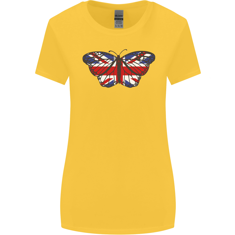 Union Jack Butterfly British Britain Flag Womens Wider Cut T-Shirt Yellow