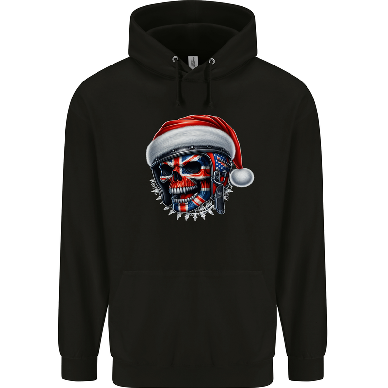 Union Jack Christmas Biker Skull British Flag Mens 80% Cotton Hoodie Black