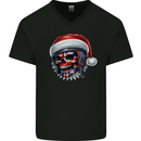 Union Jack Christmas Biker Skull British Flag Mens V-Neck Cotton T-Shirt Black