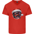 Union Jack Christmas Biker Skull British Flag Mens V-Neck Cotton T-Shirt Red