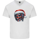 Union Jack Christmas Biker Skull British Flag Mens V-Neck Cotton T-Shirt White