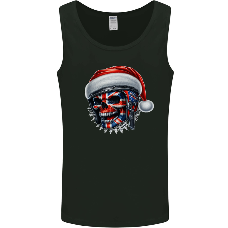 Union Jack Christmas Biker Skull British Flag Mens Vest Tank Top Black