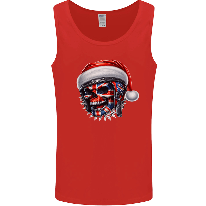Union Jack Christmas Biker Skull British Flag Mens Vest Tank Top Red