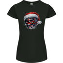 Union Jack Christmas Biker Skull British Flag Womens Petite Cut T-Shirt Black