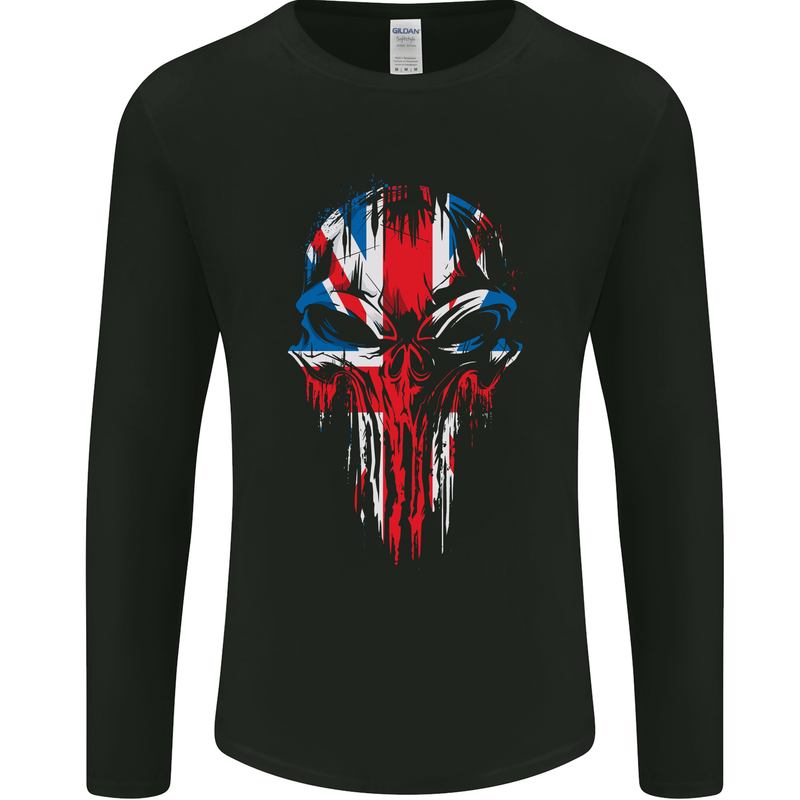 Union Jack Flag Skull Gym MMA Biker Britain Mens Long Sleeve T-Shirt Black