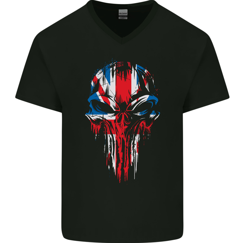 Union Jack Flag Skull Gym MMA Biker Britain Mens V-Neck Cotton T-Shirt Black