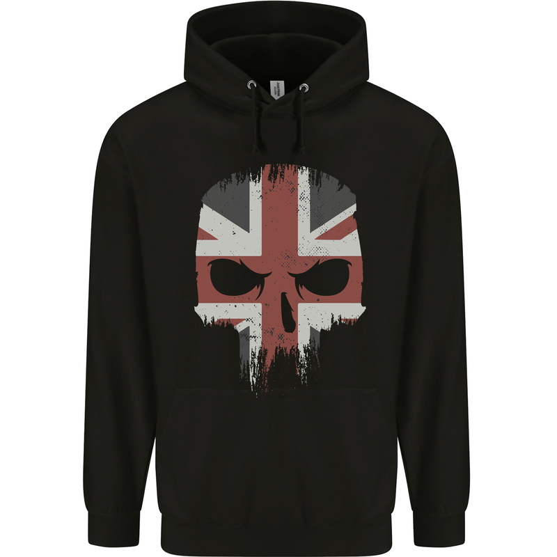 Union Jack Skull British Gym Biker Flag Childrens Kids Hoodie Black