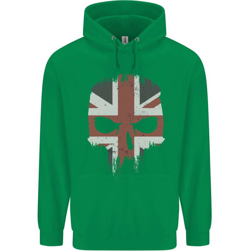 Union Jack Skull British Gym Biker Flag Childrens Kids Hoodie Irish Green