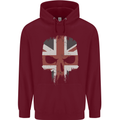 Union Jack Skull British Gym Biker Flag Childrens Kids Hoodie Maroon