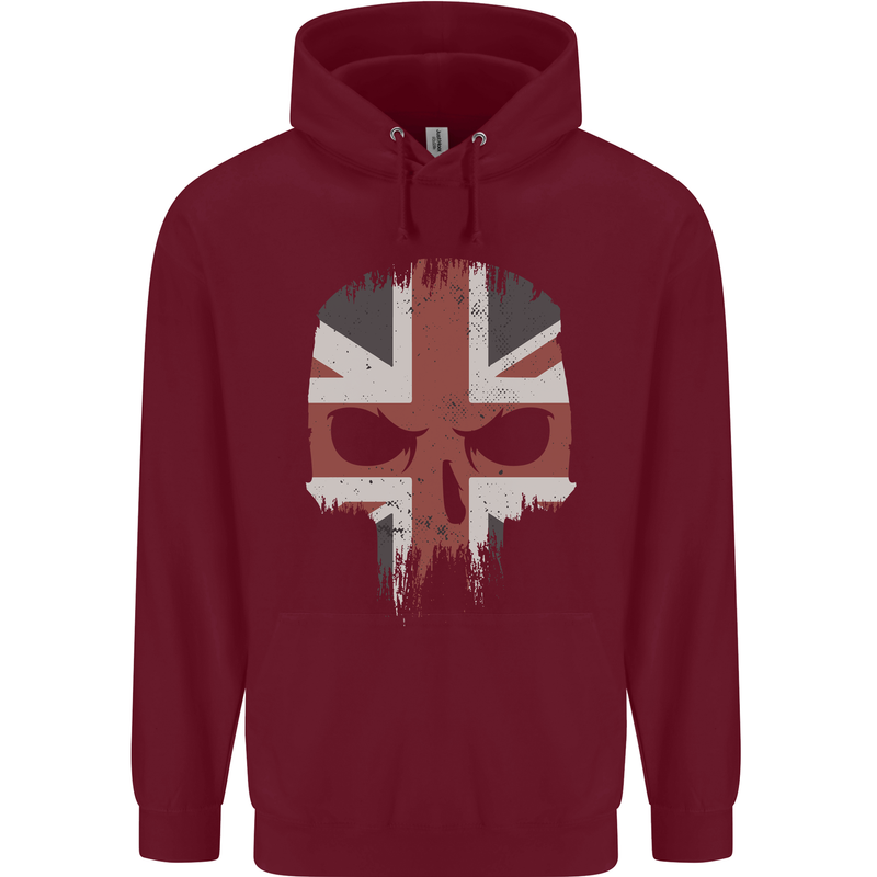 Union Jack Skull British Gym Biker Flag Childrens Kids Hoodie Maroon