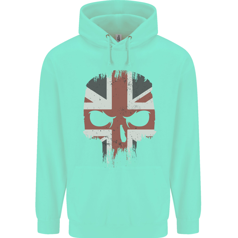Union Jack Skull British Gym Biker Flag Childrens Kids Hoodie Peppermint