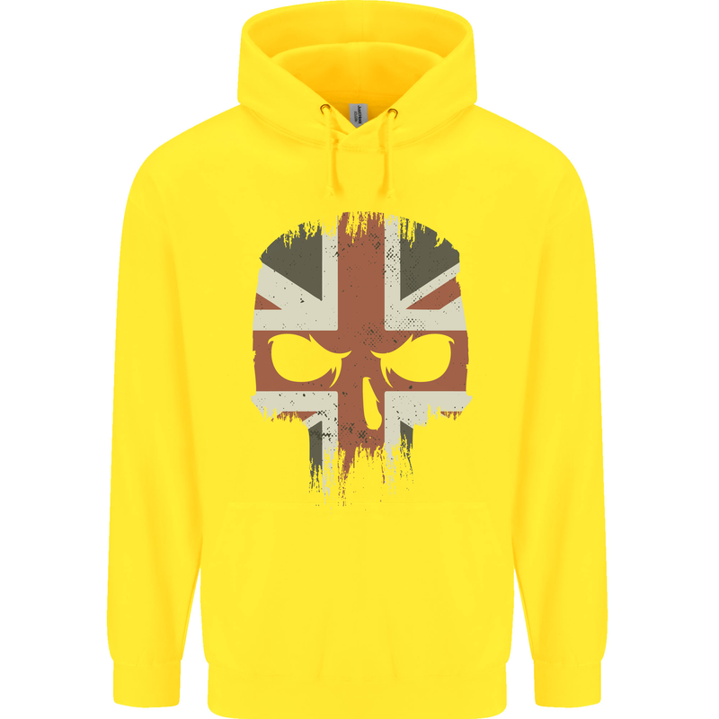 Union Jack Skull British Gym Biker Flag Childrens Kids Hoodie Yellow