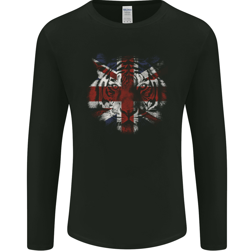Union Jack Tiger Great Britain Flag UK Mens Long Sleeve T-Shirt Black