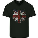 Union Jack Tiger Great Britain Flag UK Mens V-Neck Cotton T-Shirt Black