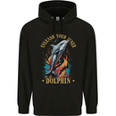 Unleash Your Inner Dolphin Mens 80% Cotton Hoodie Black