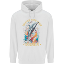 Unleash Your Inner Dolphin Mens 80% Cotton Hoodie White