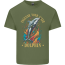 Unleash Your Inner Dolphin Mens Cotton T-Shirt Tee Top Military Green