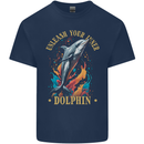 Unleash Your Inner Dolphin Mens Cotton T-Shirt Tee Top Navy Blue