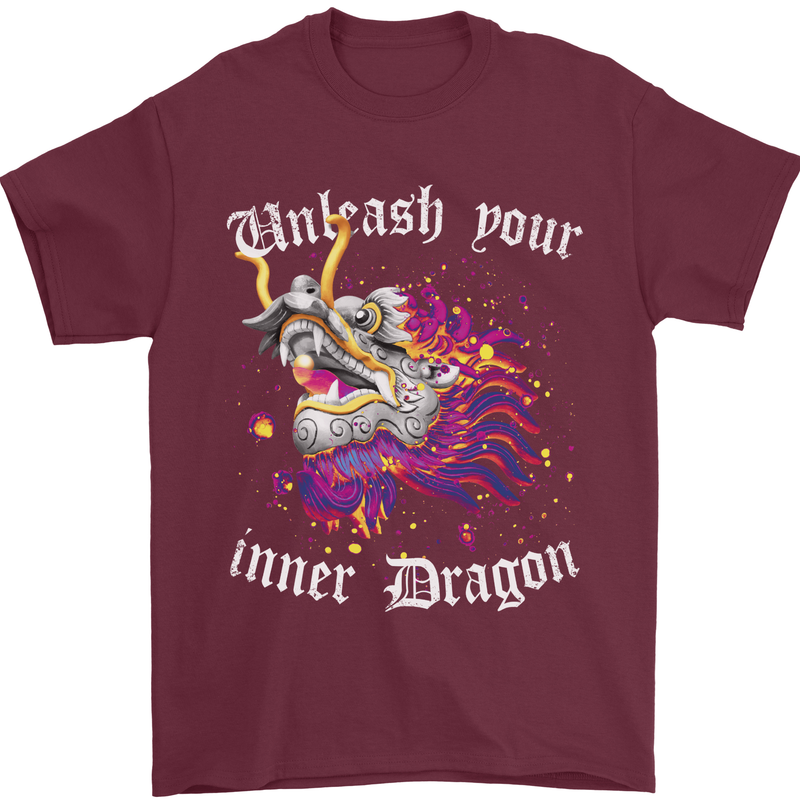 Unleash Your Inner Dragon Mens T-Shirt 100% Cotton Maroon