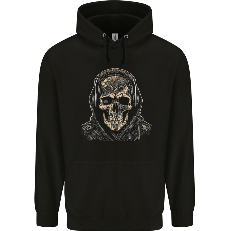 Urban Skull With Headphones Childrens Kids Hoodie Black