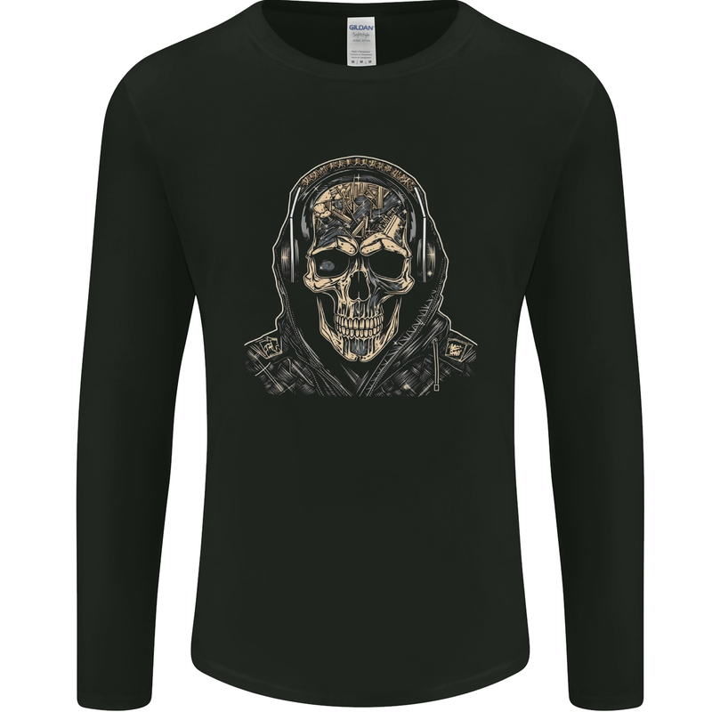 Urban Skull With Headphones Mens Long Sleeve T-Shirt Black
