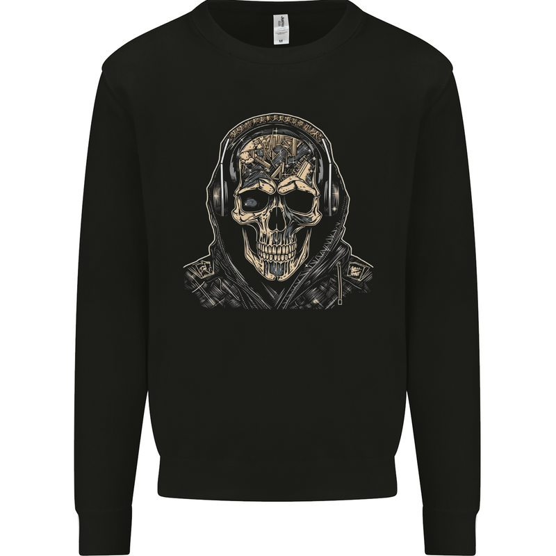 Urban Skull With Headphones Mens Sweatshirt Jumper Black
