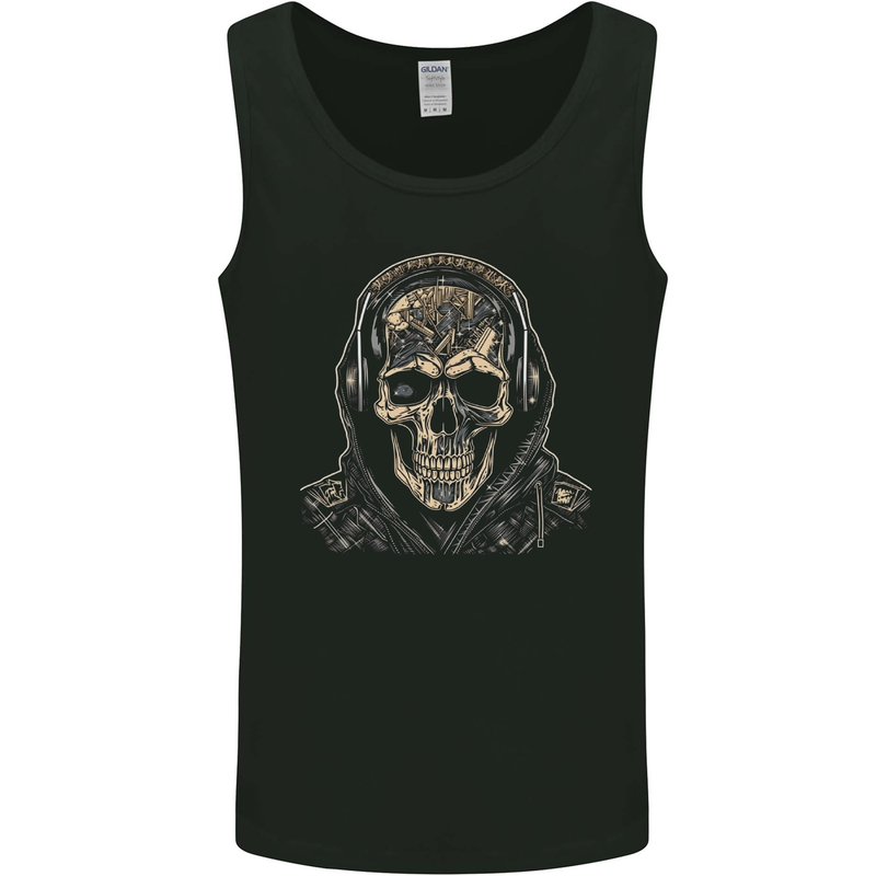 Urban Skull With Headphones Mens Vest Tank Top Black