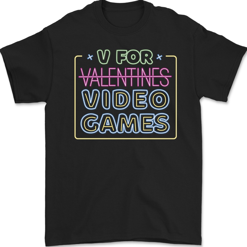 V Video Games Anti Valentines Day Gamer Gaming Mens Gildan Cotton T-Shirt Black