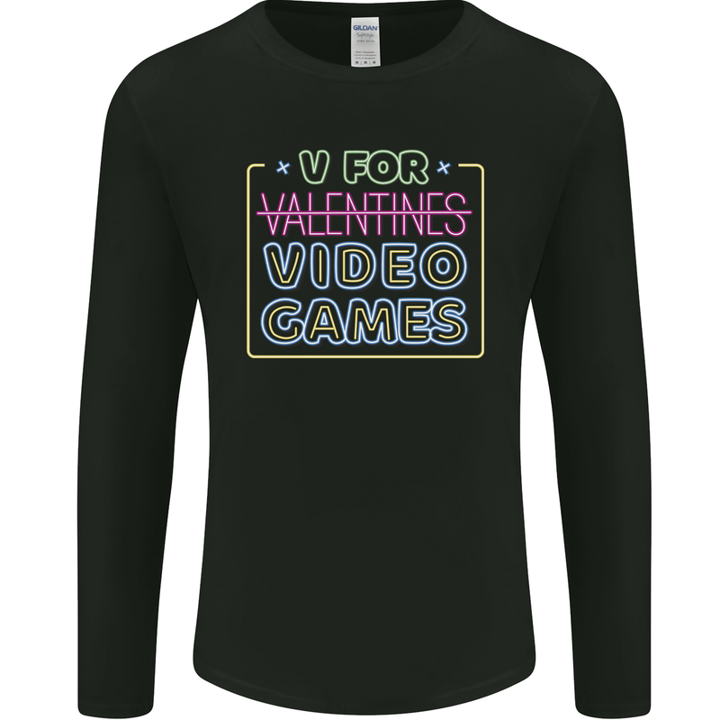 V Video Games Anti Valentines Day Gamer Gaming Mens Long Sleeve T-Shirt Black