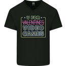 V Video Games Anti Valentines Day Gamer Gaming Mens V-Neck Cotton T-Shirt Black