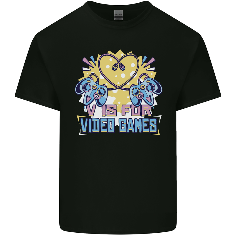 V Video Games Anti Valentines Day Gaming Gamer Mens Cotton T-Shirt Tee Top Black