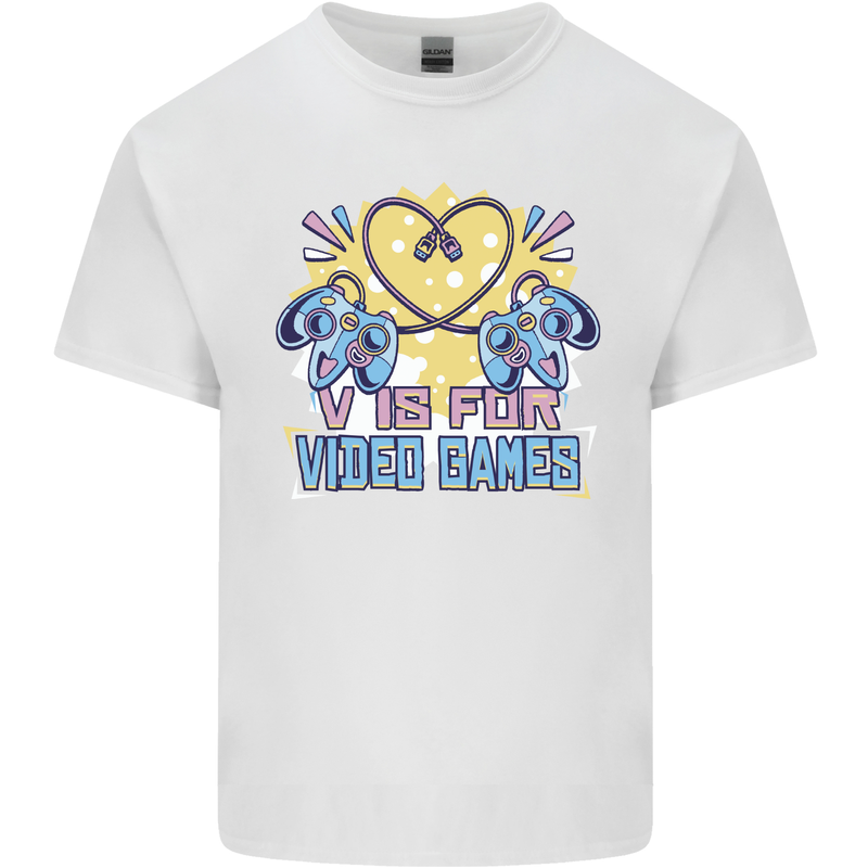 V Video Games Anti Valentines Day Gaming Gamer Mens Cotton T-Shirt Tee Top White