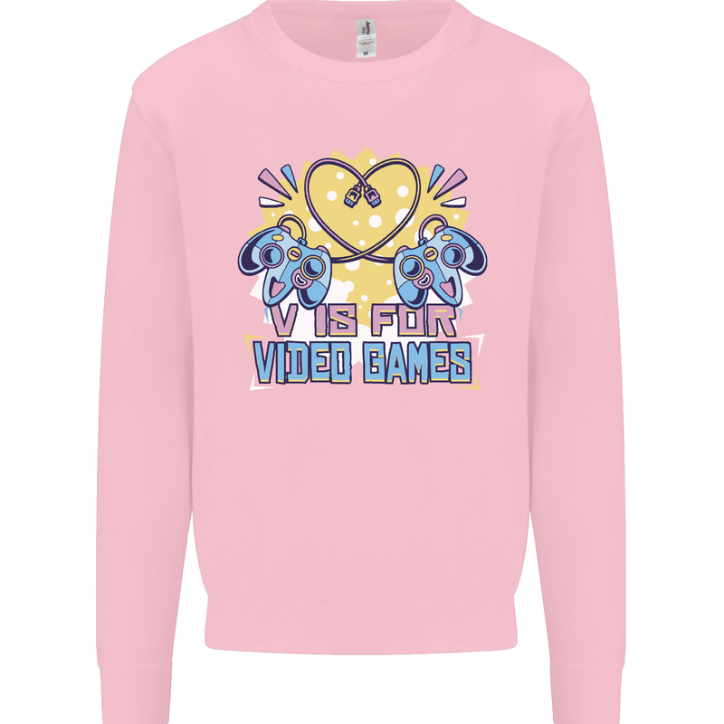 V Video Games Anti Valentines Day Gaming Gamer Mens Sweatshirt Jumper Light Pink