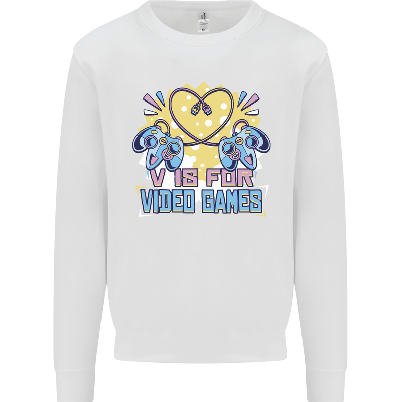 V Video Games Anti Valentines Day Gaming Gamer Mens Sweatshirt Jumper White