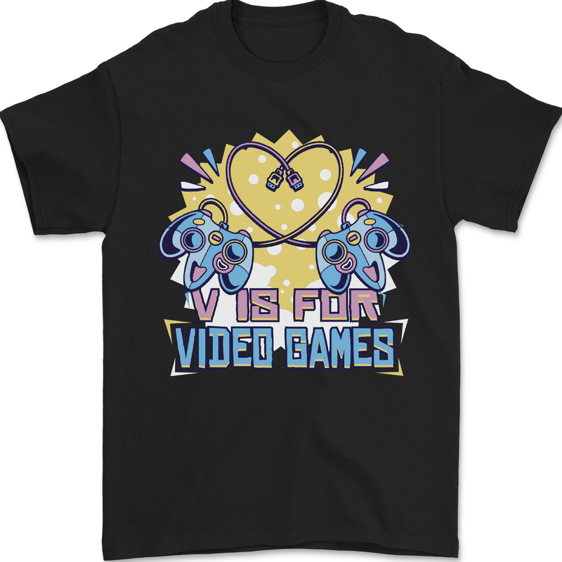 V Video Games Anti Valentines Day Gaming Gamer Mens T-Shirt 100% Cotton Black
