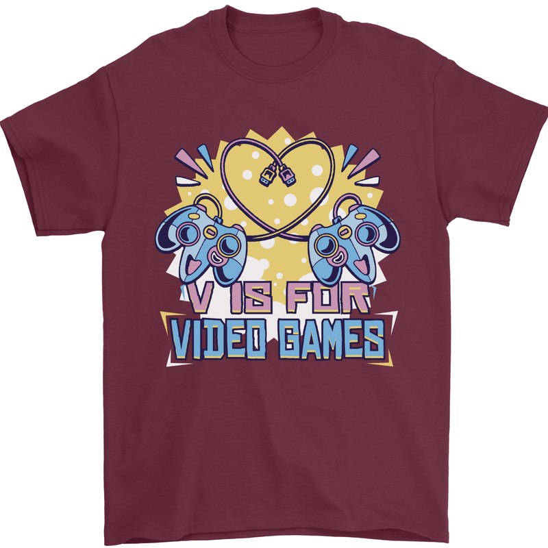 V Video Games Anti Valentines Day Gaming Gamer Mens T-Shirt 100% Cotton Maroon