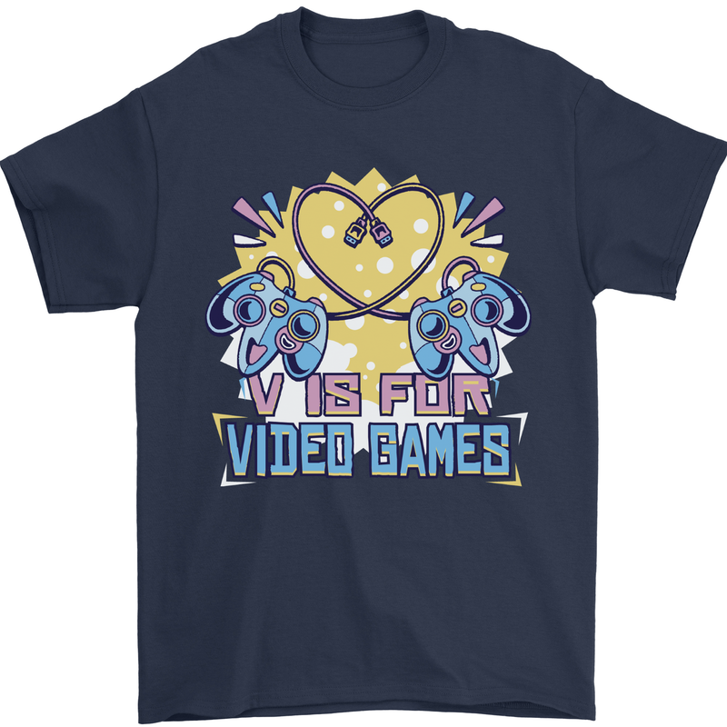 V Video Games Anti Valentines Day Gaming Gamer Mens T-Shirt 100% Cotton Navy Blue