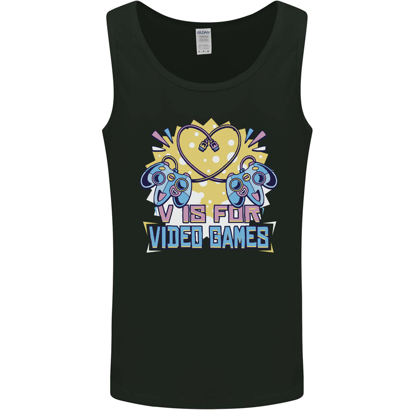 V Video Games Anti Valentines Day Gaming Gamer Mens Vest Tank Top Black