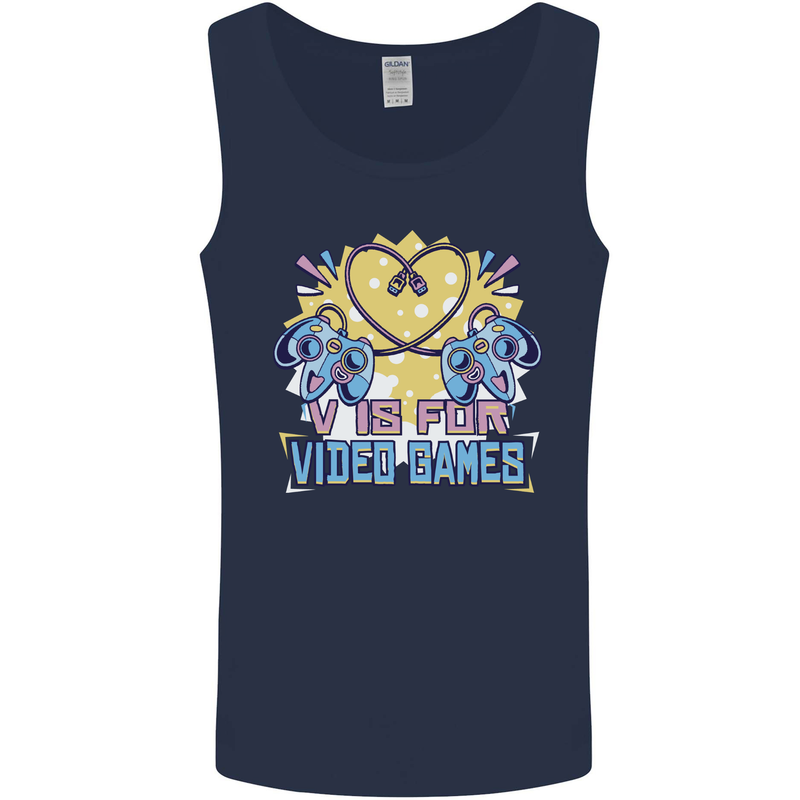 V Video Games Anti Valentines Day Gaming Gamer Mens Vest Tank Top Navy Blue