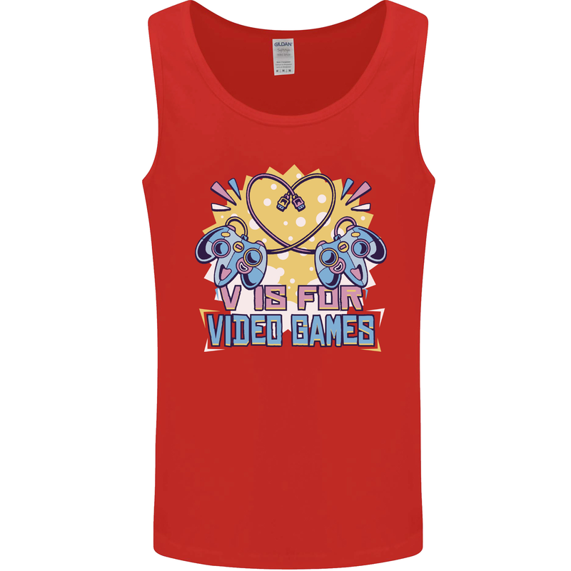 V Video Games Anti Valentines Day Gaming Gamer Mens Vest Tank Top Red