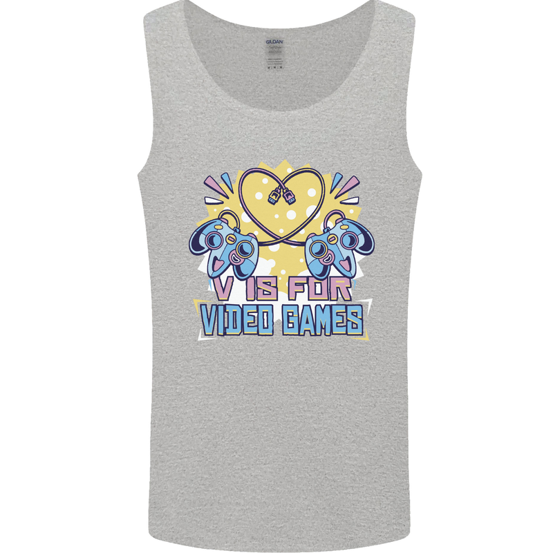 V Video Games Anti Valentines Day Gaming Gamer Mens Vest Tank Top Sports Grey