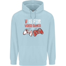 V is For Video Games Funny Gaming Gamer Childrens Kids Hoodie Light Blue